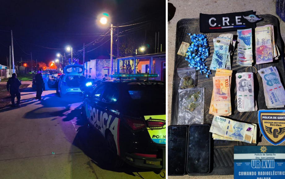 Tres detenidos en Roldán con más de 150 envoltorios de cocaína y dinero en efectivo