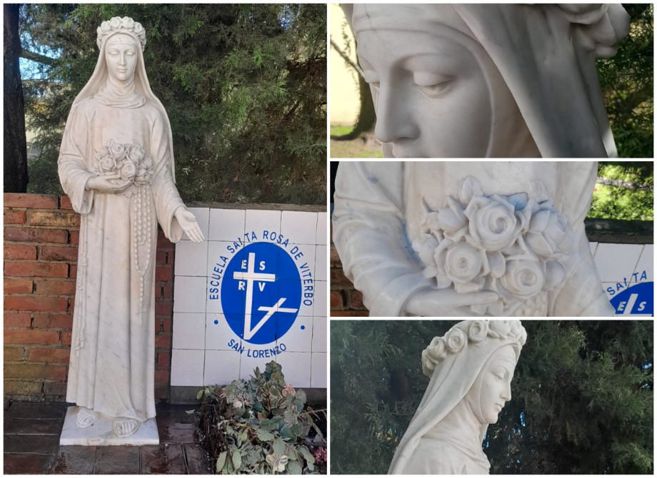 Noemí Vivas restaura una escultura centenaria en el Colegio Santa Rosa de Viterbo