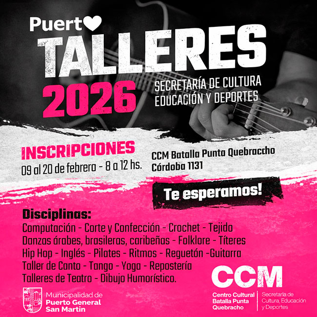 Puerto General San Martín tiene abierta las inscripciones a los talleres 2026