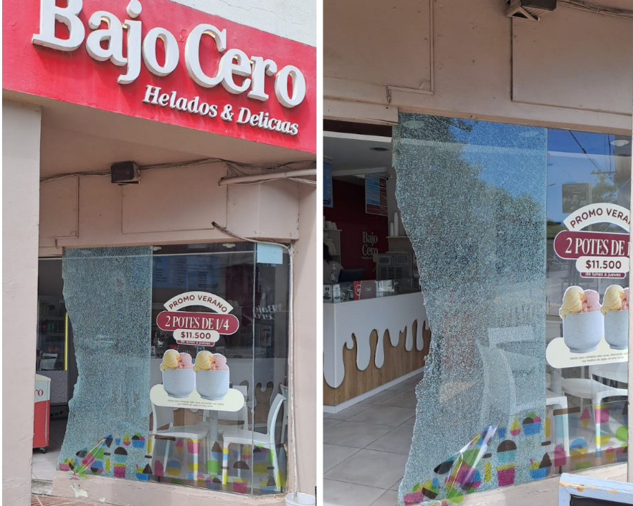 Madrugada violenta en San Lorenzo: destrozaron la vidriera y robaron en la heladería Bajo Cero