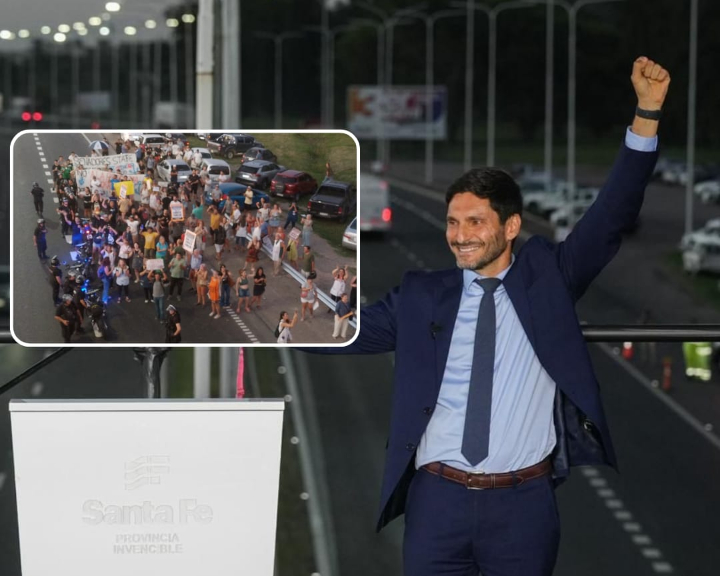 Con protestas de estatales como telón de fondo, Pullaro inauguró el tercer carril de la autopista Rosario - Santa Fe